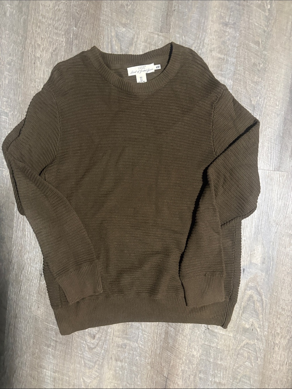 H&M Olive Crewneck Sweater - Textured Knit